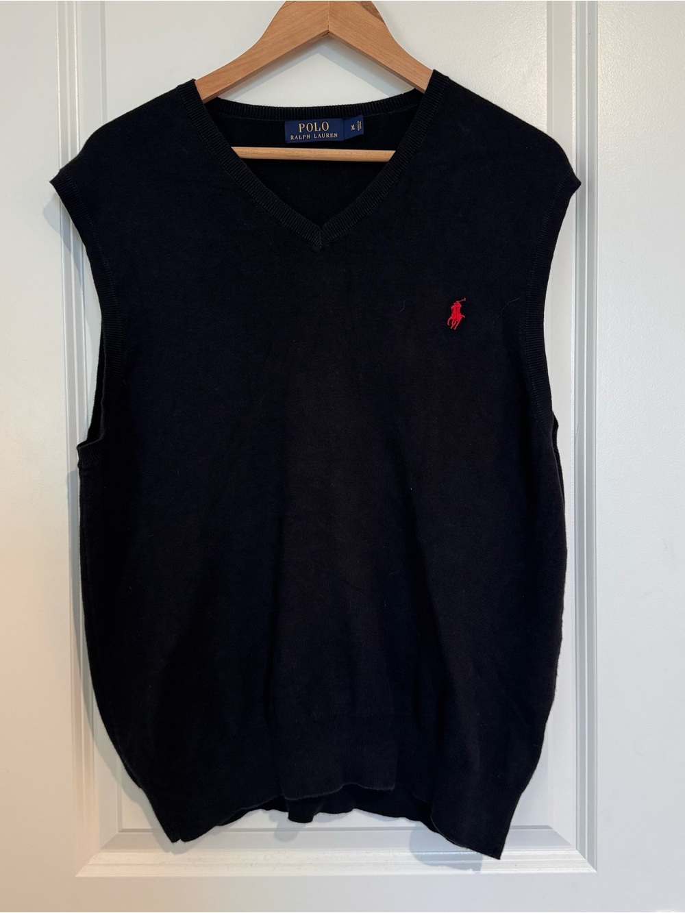 Polo Ralph Lauren Men's Black Pima Cotton Sweater Vest Red Pony Logo Size XL EUC